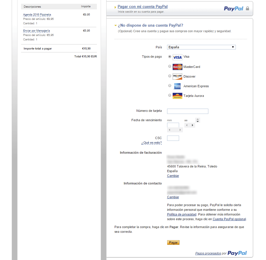 pagar con tarjeta en paypal