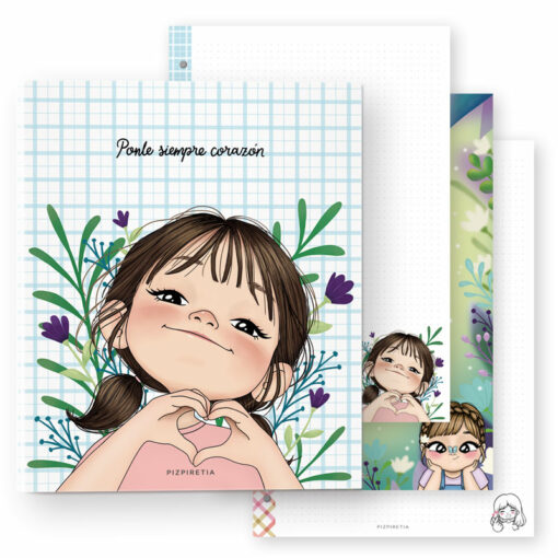 Pack archivador "Ponle corazón" y 3 blocs A4 perforados